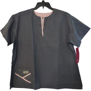 Urbane Scrubs Gray and Pink Scrub Top 2x NWT